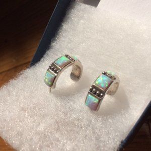 Silver Opal hoop earrings